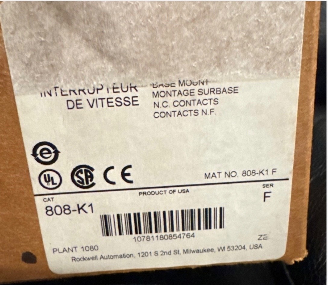 808-K1 NEW SEALED ALLEN BRADLEY zero speed Switch 15-80 RPM 808 k1 AB