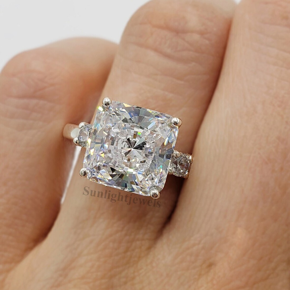 5 Ct Certified Radiant Cut Off White Treated Diamond 925 Silver Ring Great Shine