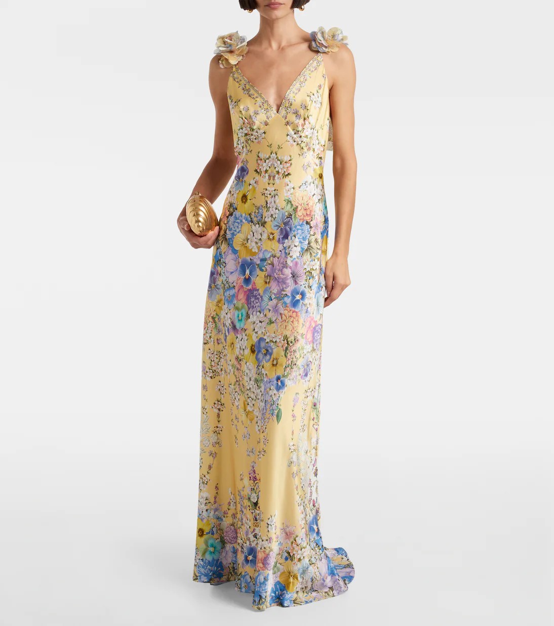 NWT CAMILLA Embellished floral ruffled silk satin maxi dress