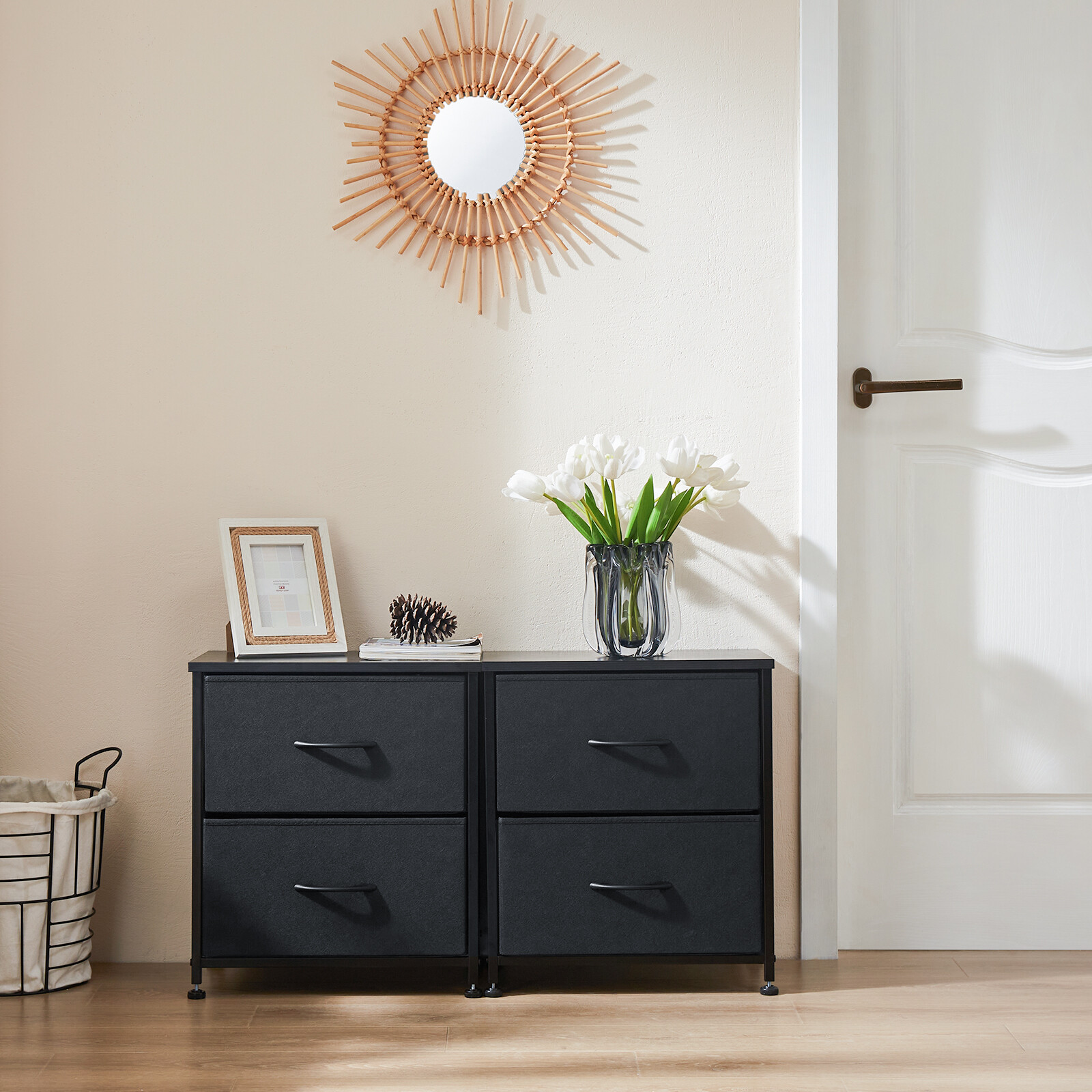 Set of 2 Nightstand End Tables with 2 Drawers - Small Dresser for Bedroom