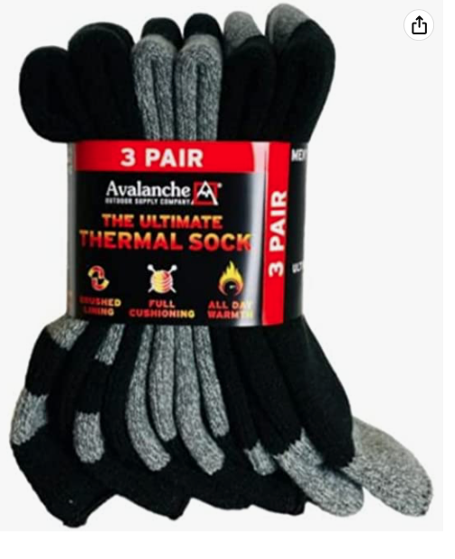 Lot of 6 PAIRS AVALANCHE MEN ULTIMATE THERMAL CREW SOCKS 6-12 SHOE SIZE