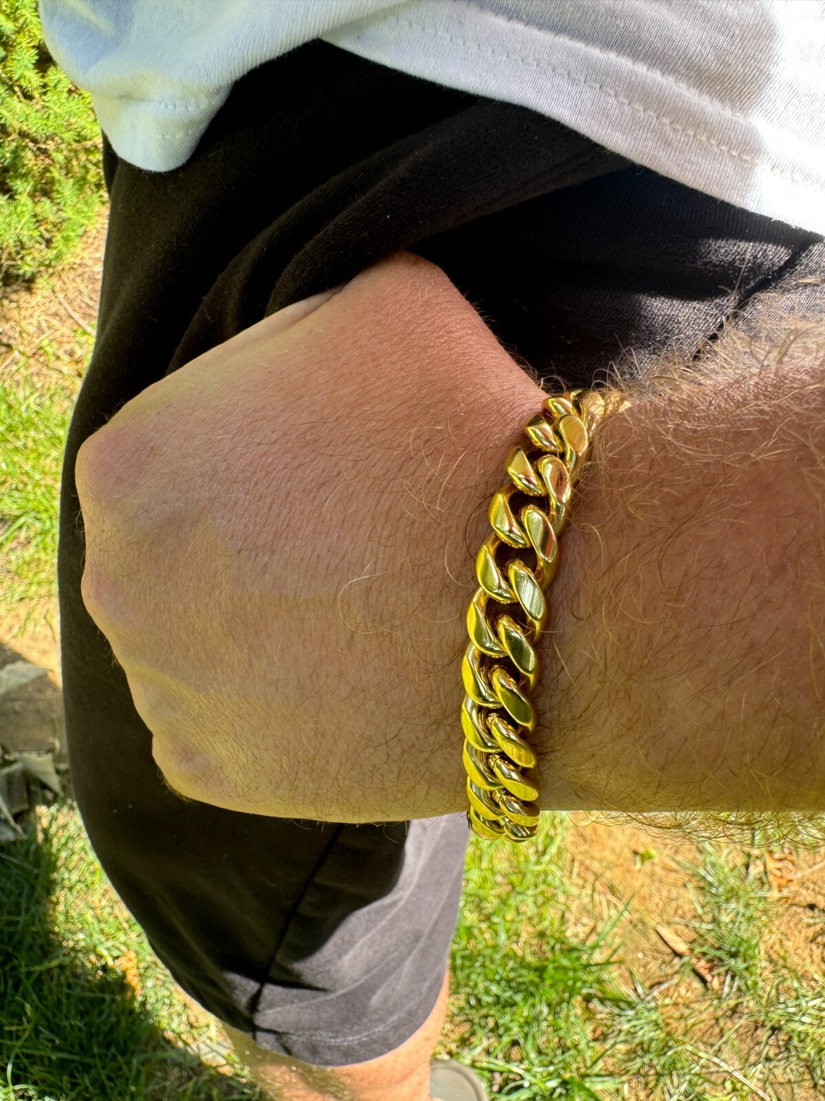 Real Miami Cuban Link Bracelet 1ct CZ Iced Clasp 14k Gold Plated Stainless Steel