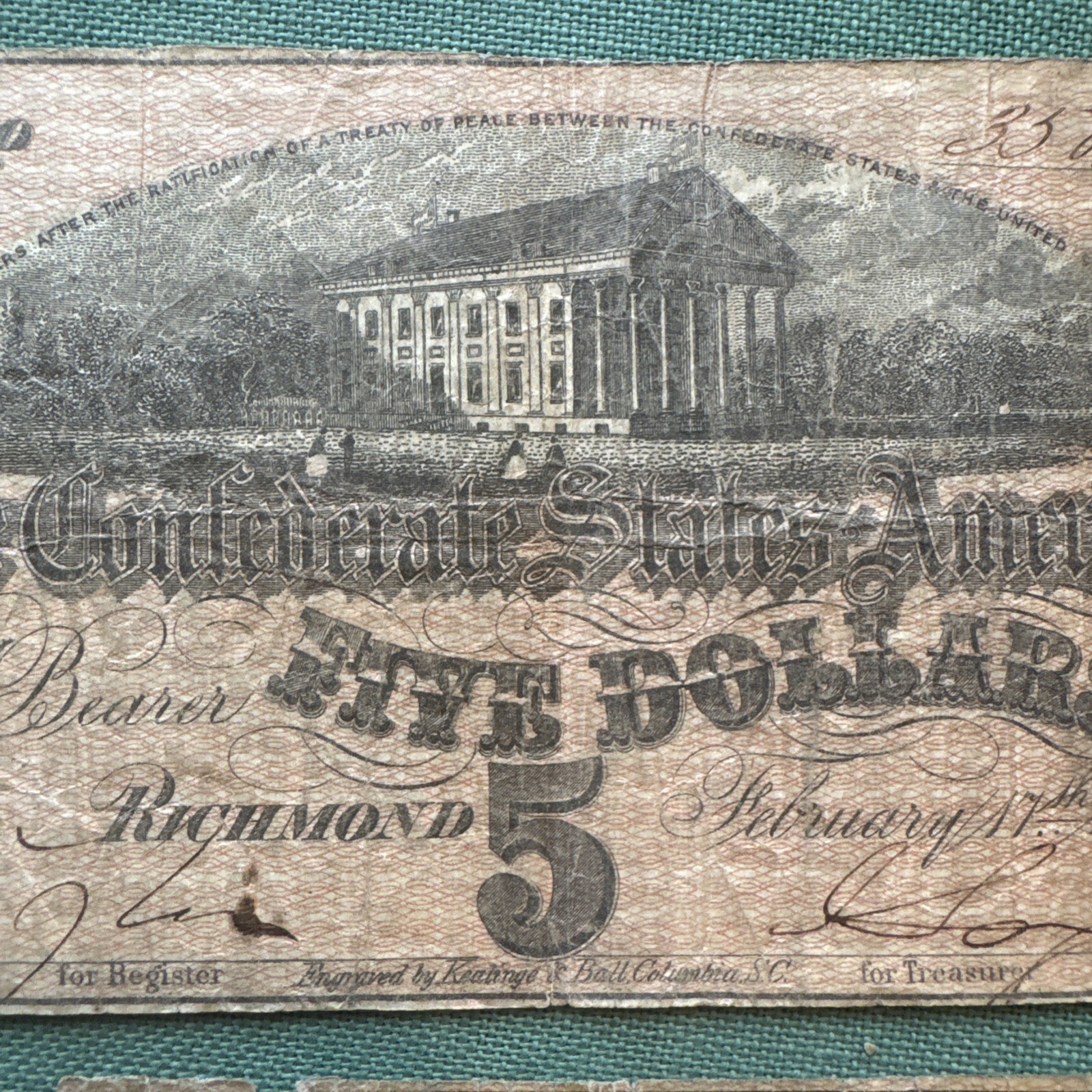 Pair of Poor Confederate States of America $5.00 Notes