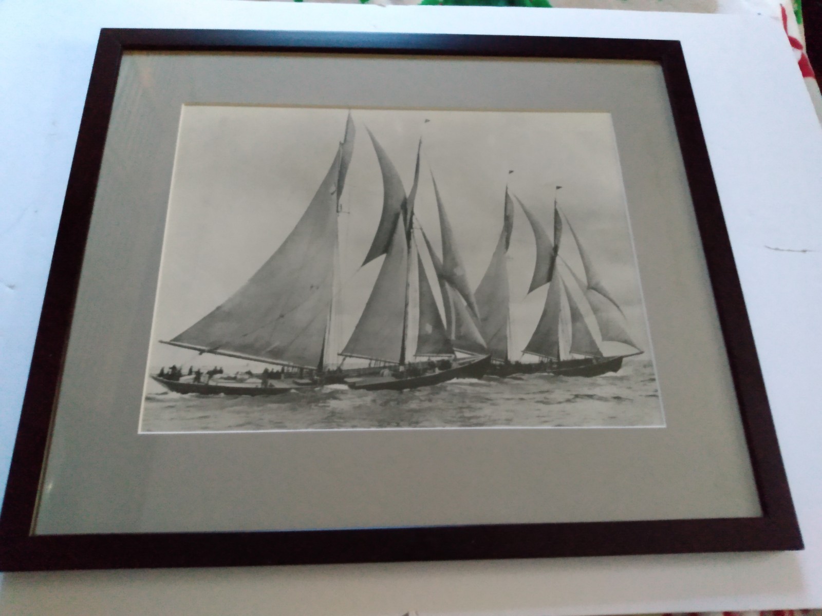 Scarce 1938 Schooners Bluenose and Gertrude Thebauld Racing Framed Photograph