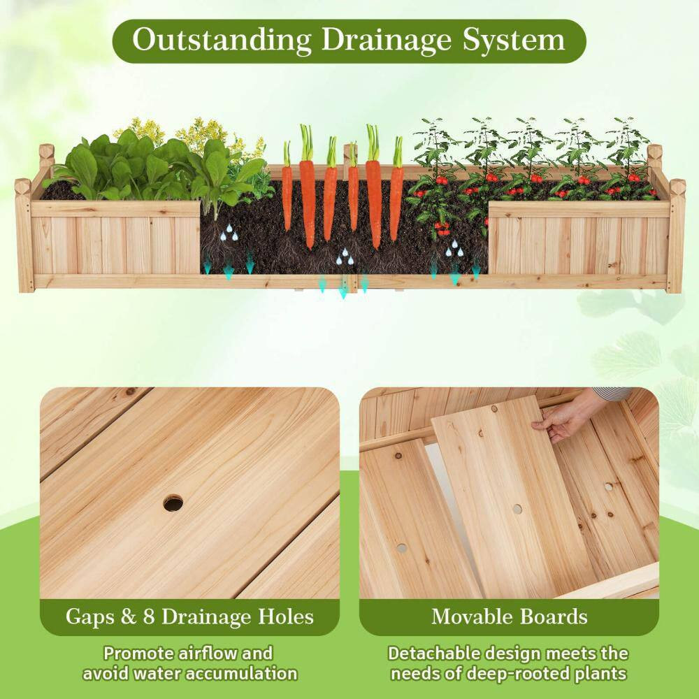 Wood Raised Garden Bed Outdoor Rectangular Planter Box with Drainage Holes Natur