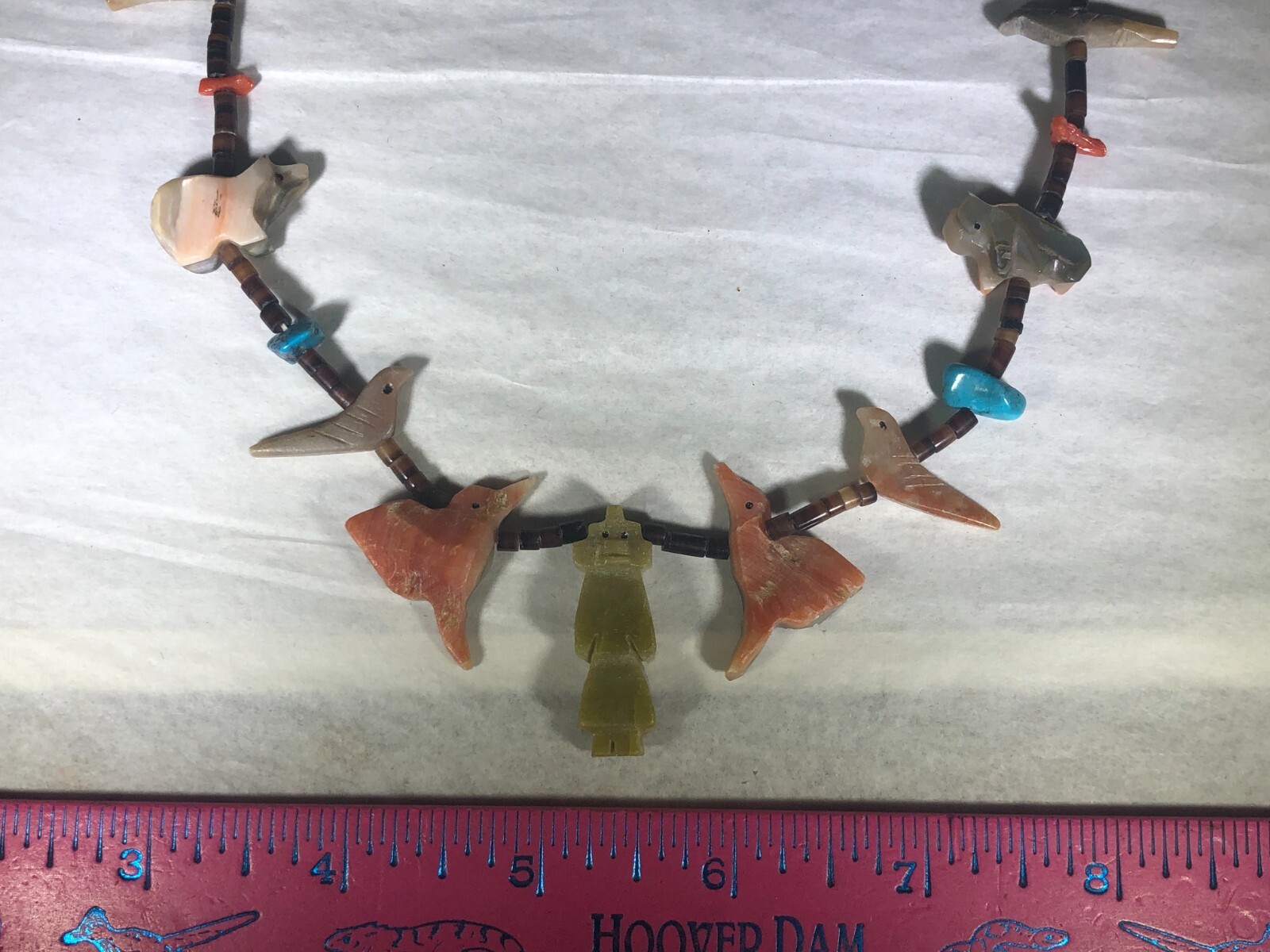 RARE VINTAGE ANTIQUE SOUTH WESTERN NATIVE AMERICAN HAND CARVED FETISH NECKLACE