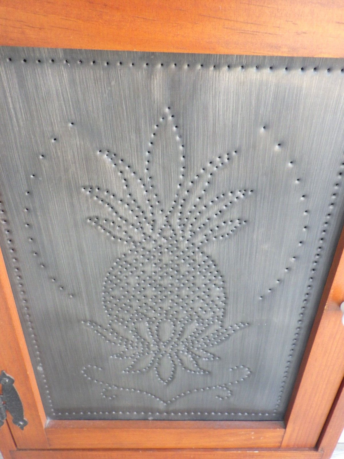 Wall Cabinet Mahogany Wood Punched Tin Pineapple Motif Farmhouse Décor