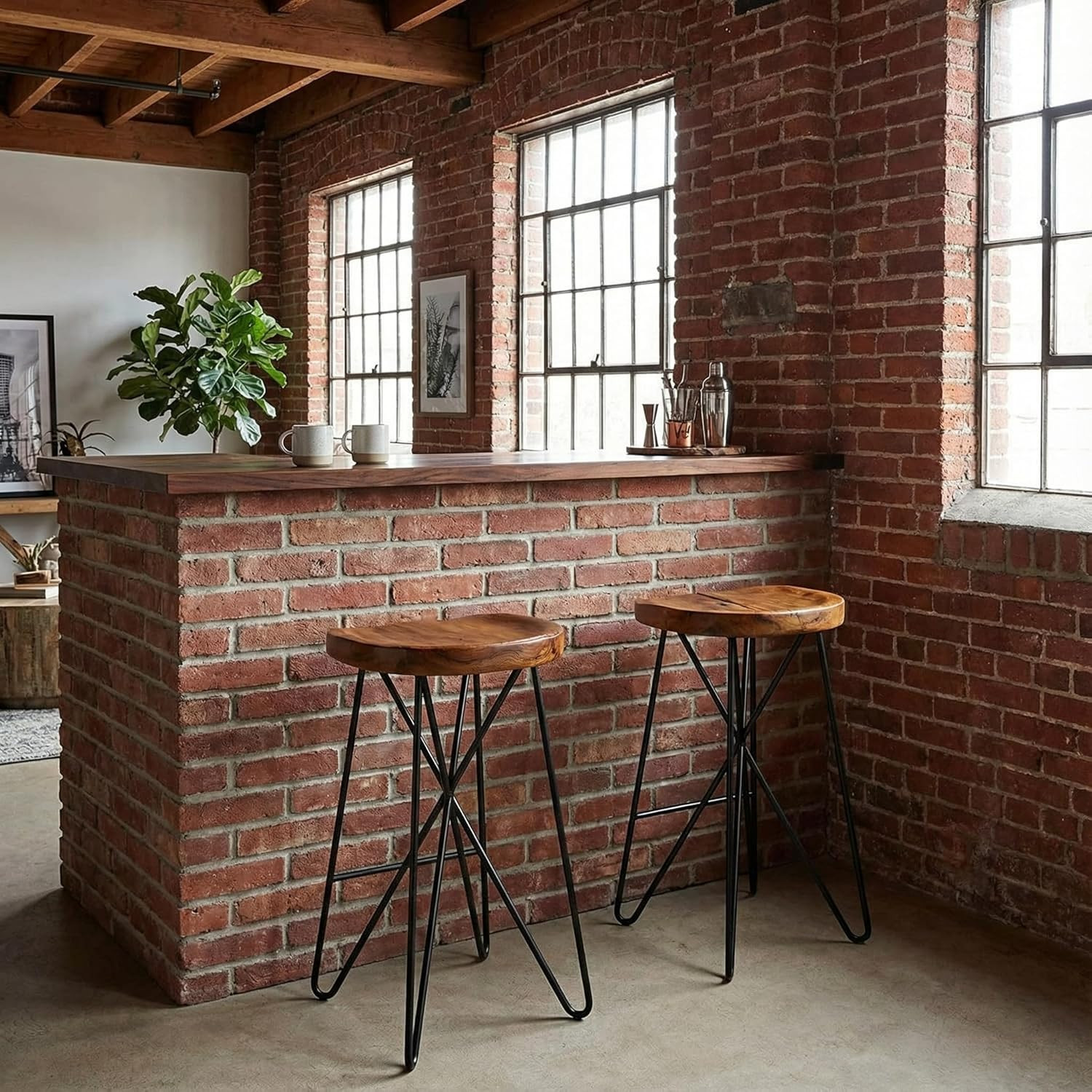 Aloha Backless Teak Counter Stool with Black Metal Legs - 27" Tall