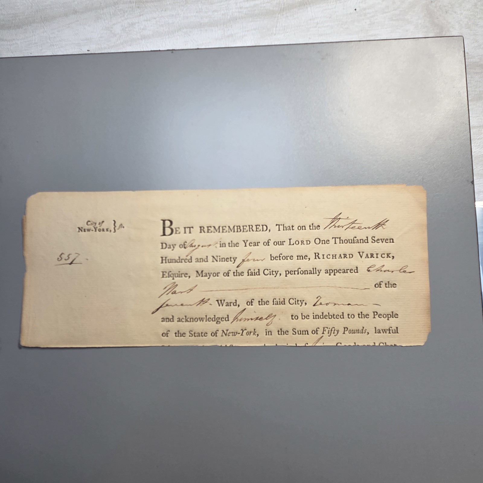 1794 Richard Varick Signed New York Tavern License Revolutionary War Officer