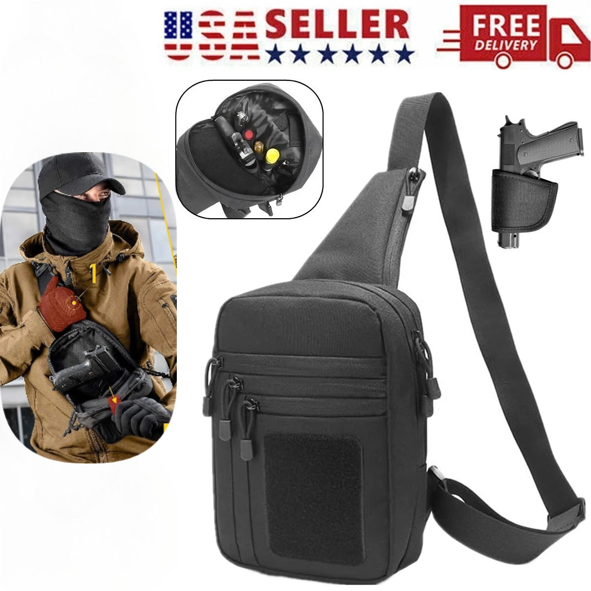 Tactical Gun Bag Pistol Holster Concealed Carry Chest Crossbody Pack Handgun Bag