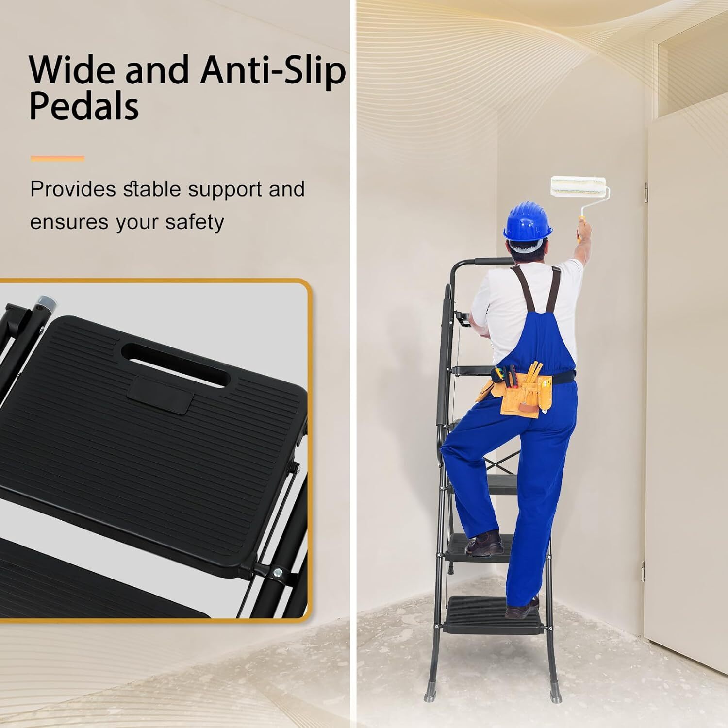 5 Step Non-Slip Stool Ladder with Handrails 330 lbs folding Tool Tray Platform