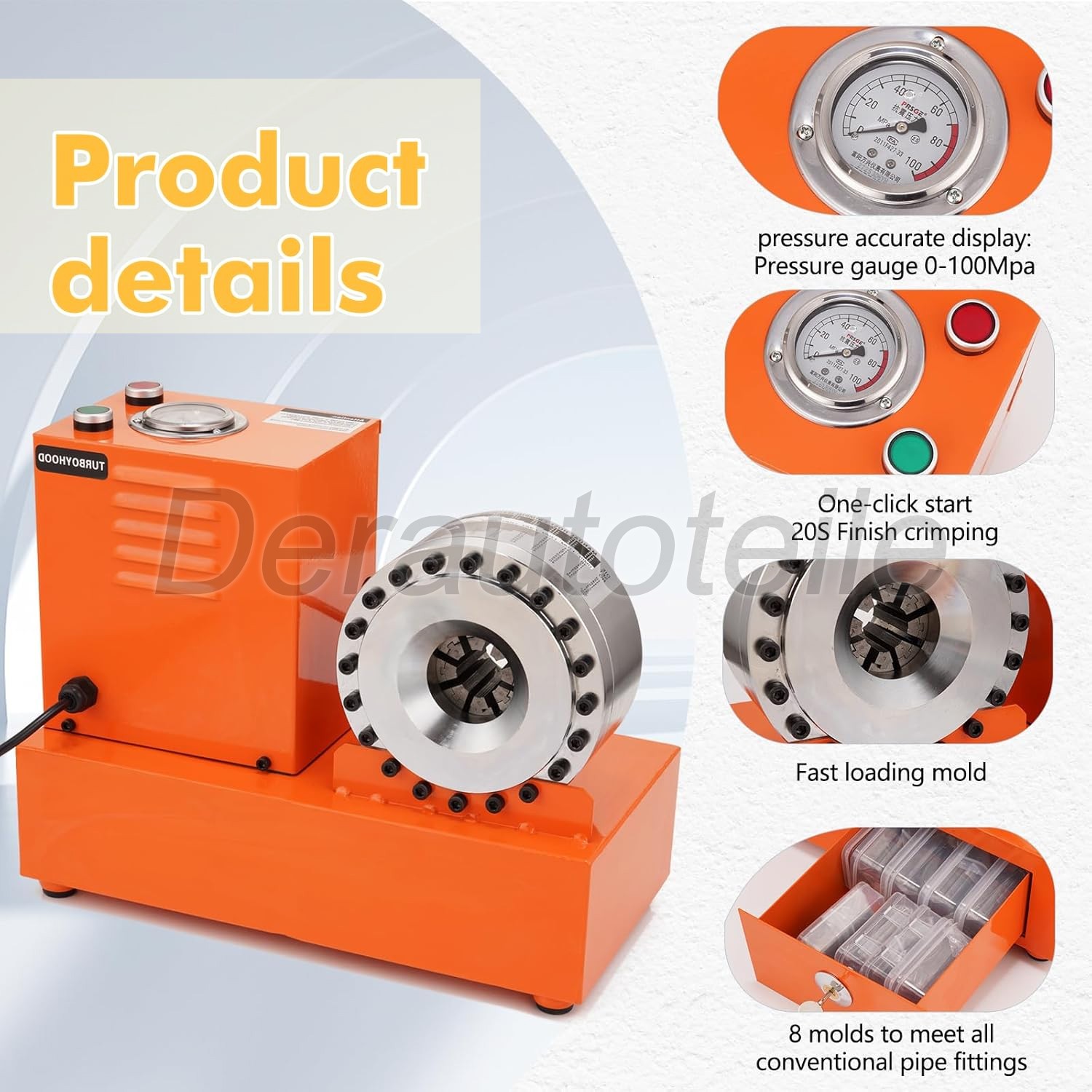 Electric Hydraulic Hose Crimper Tool with 9 Dies 110V Crimping Kit for AC & Auto