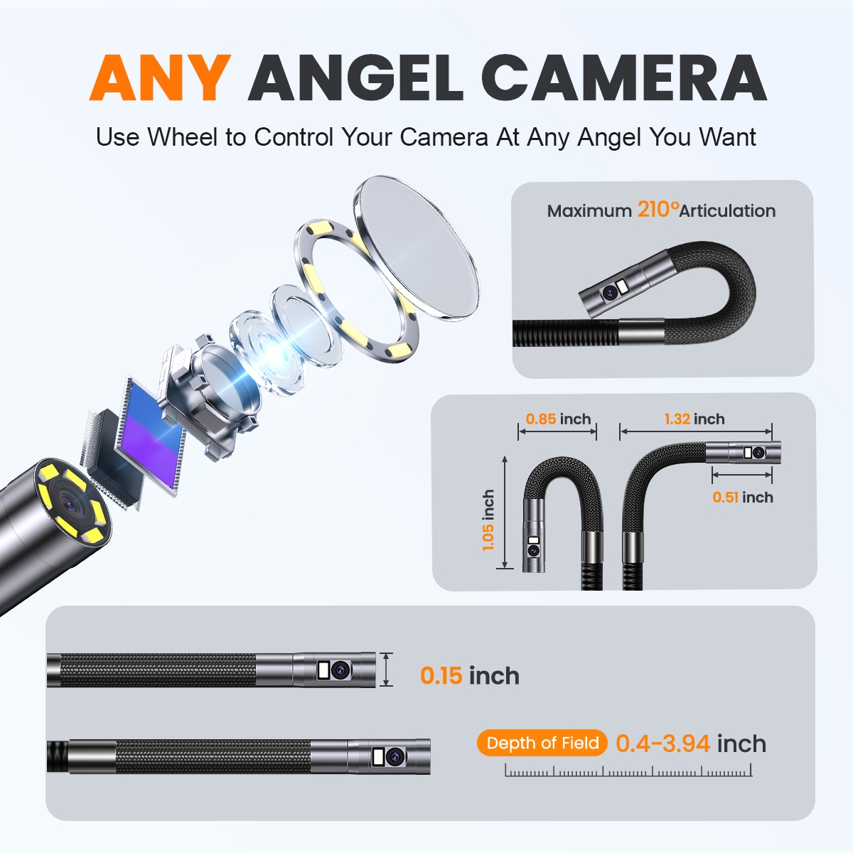 4.3" 3.9mm 3.7V/2600A Battery Articulating Borescope Inspection Camera Endoscope