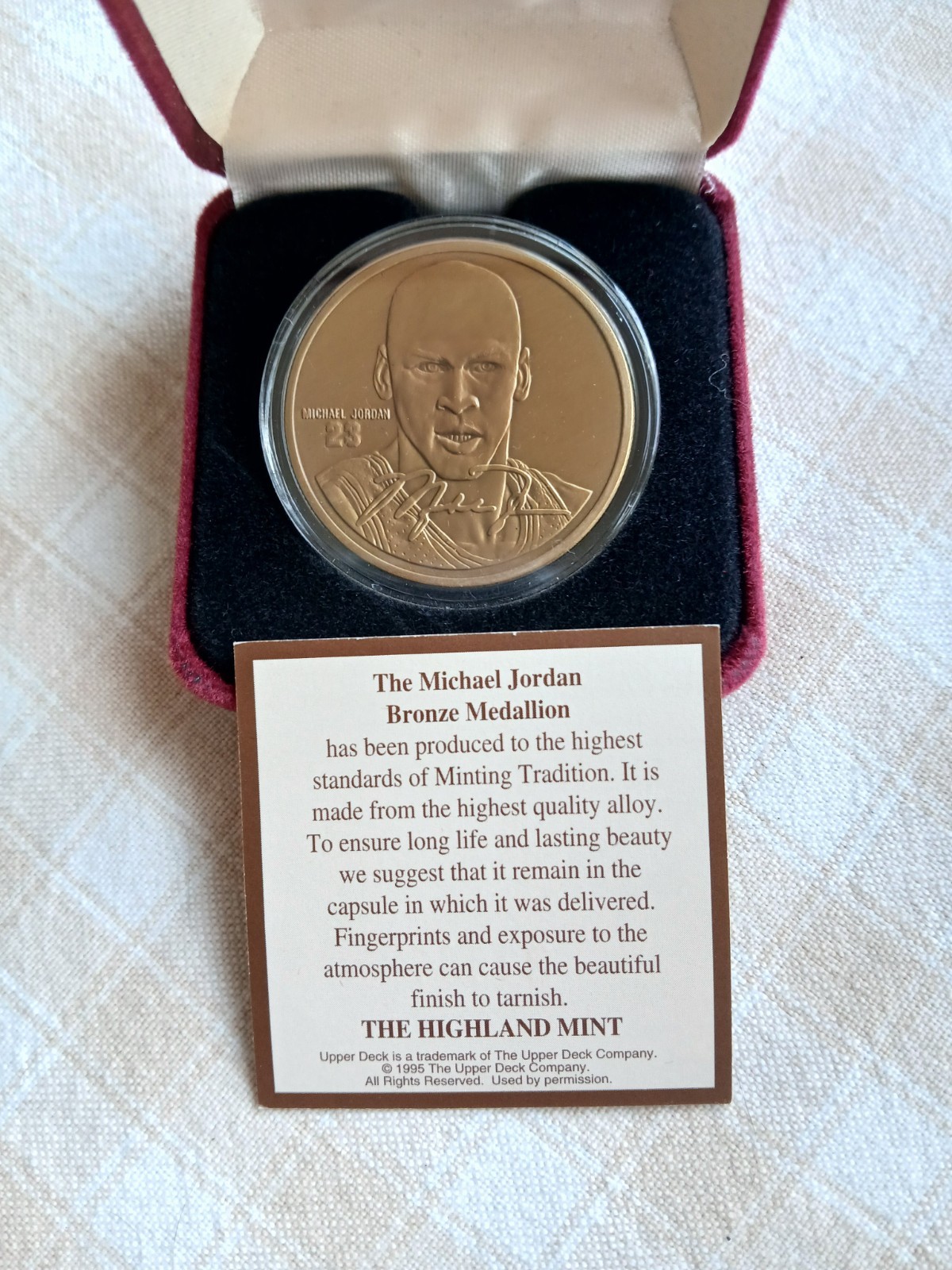 1995 Michael Jordan Highland Mint Bronze Coin with COA