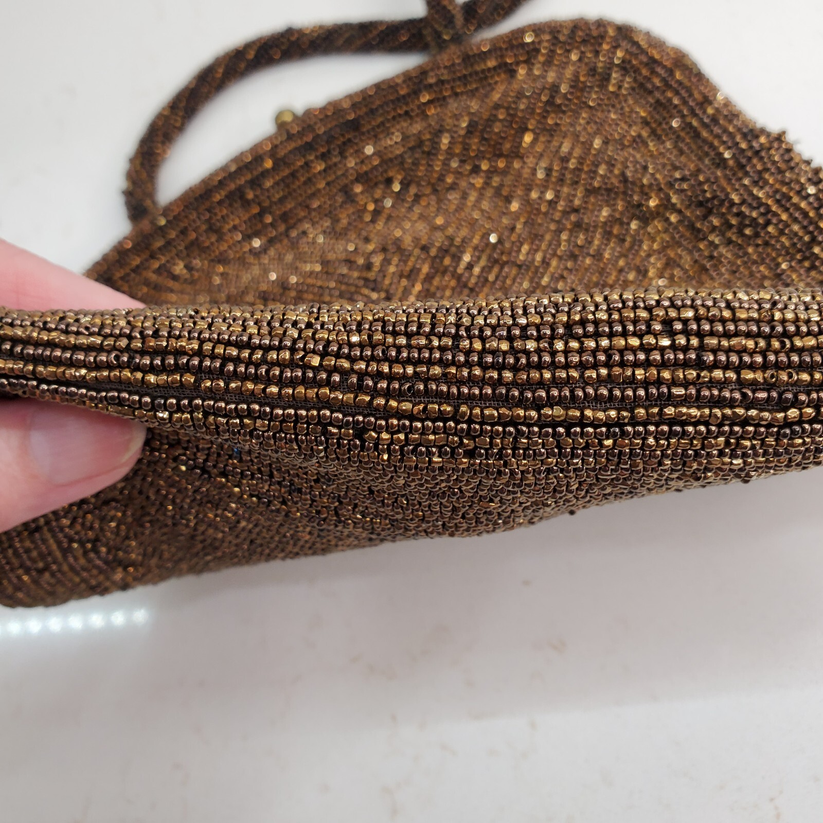 Joseph Horne Pittsburgh Belgium Brown Beaded Evening Bag Handle Twist Top Lock