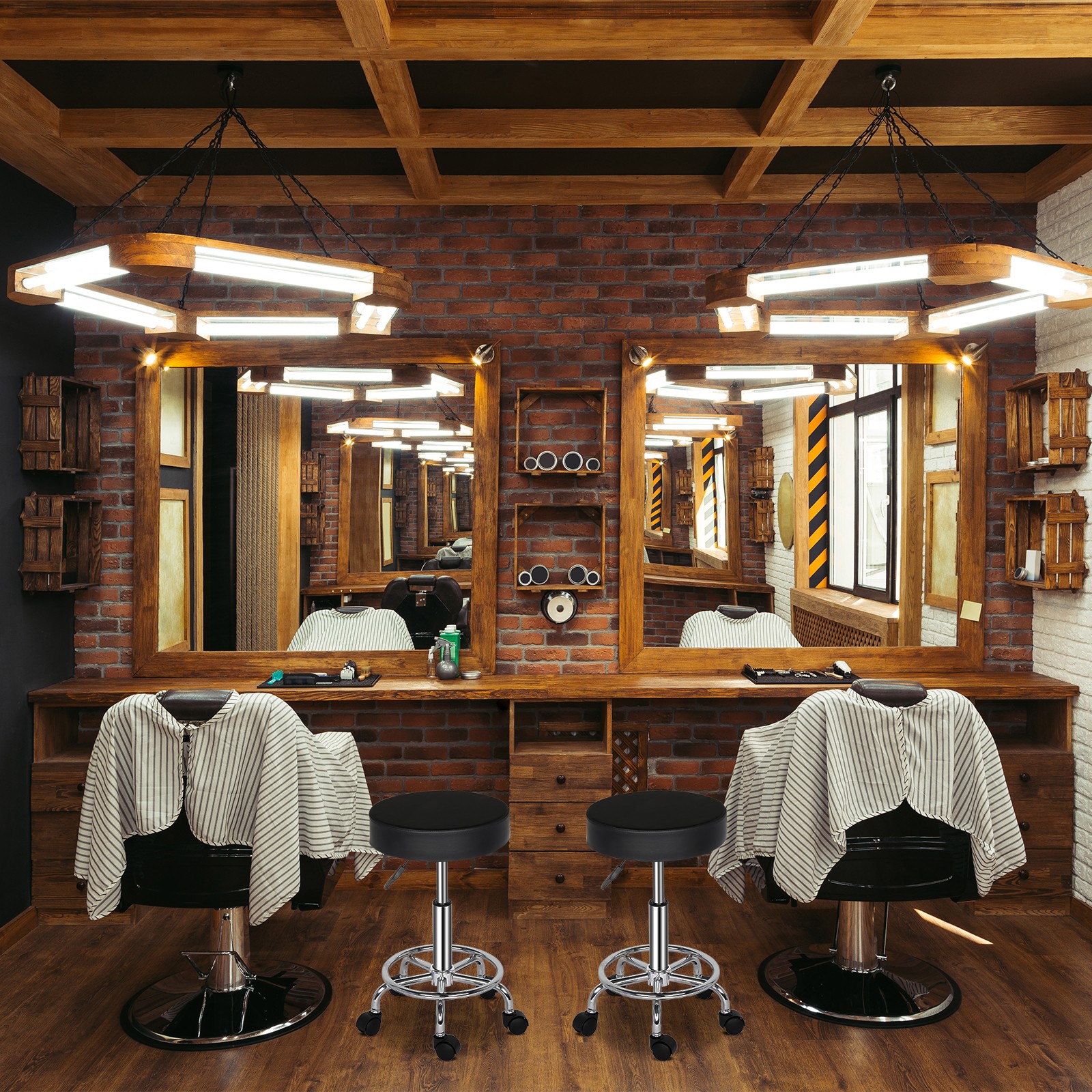 Rolling Garage Stool Adjustable Mechanic Work Shop Salon PU Leather Swivel Seat