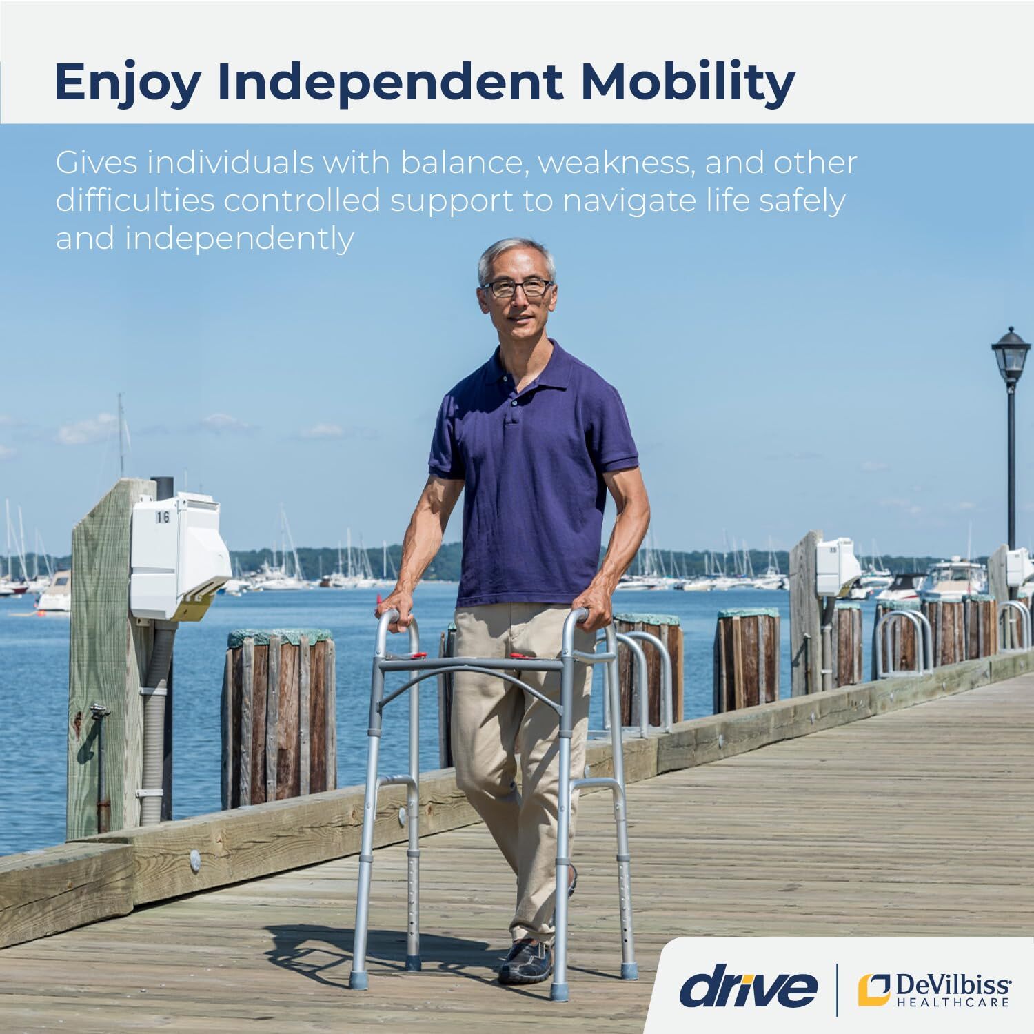 Drive Medical Deluxe 2-Button Folding Walker, Lightweight Walkers for Seniors