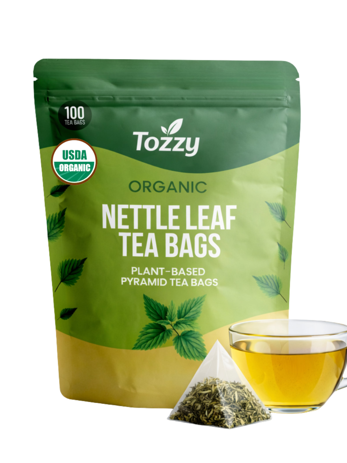 Organic Nettle Leaf Tea Bags - 100 Count (Plant-Based Pyramid Tea Bags)