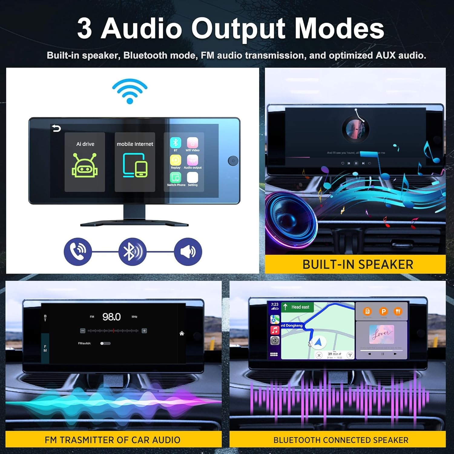 10.36" CarPlay Touchscreen Screen for Car & 4K 4CH Dash Cam with Android Auto