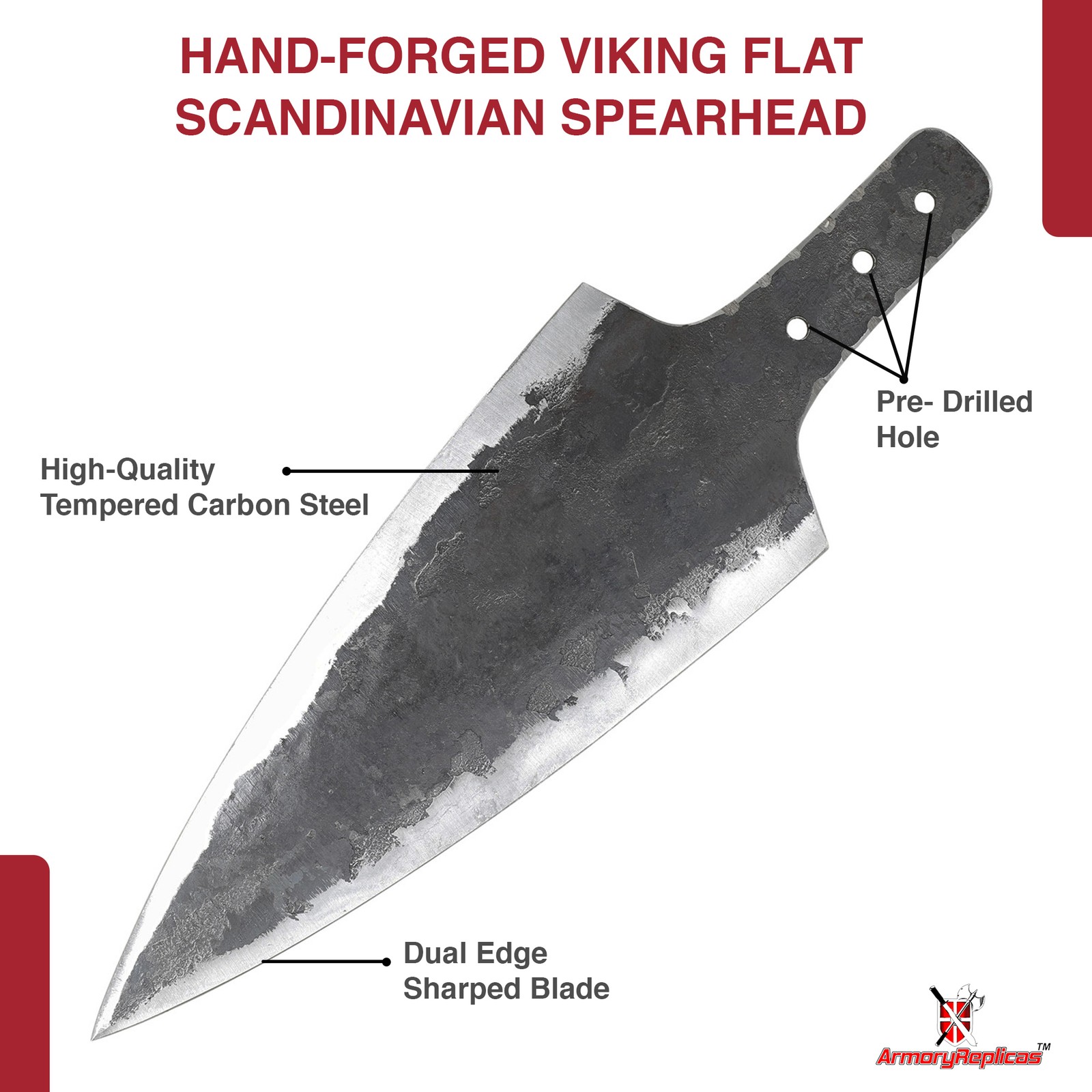 Hand-Forged Carbon Steel Spear Head Blade Viking Polearm
