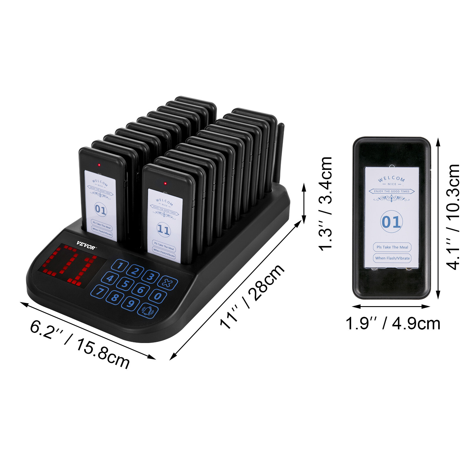 VEVOR Restaurant Coasters 20 Pagers Wireless Calling System TouchScreen Display