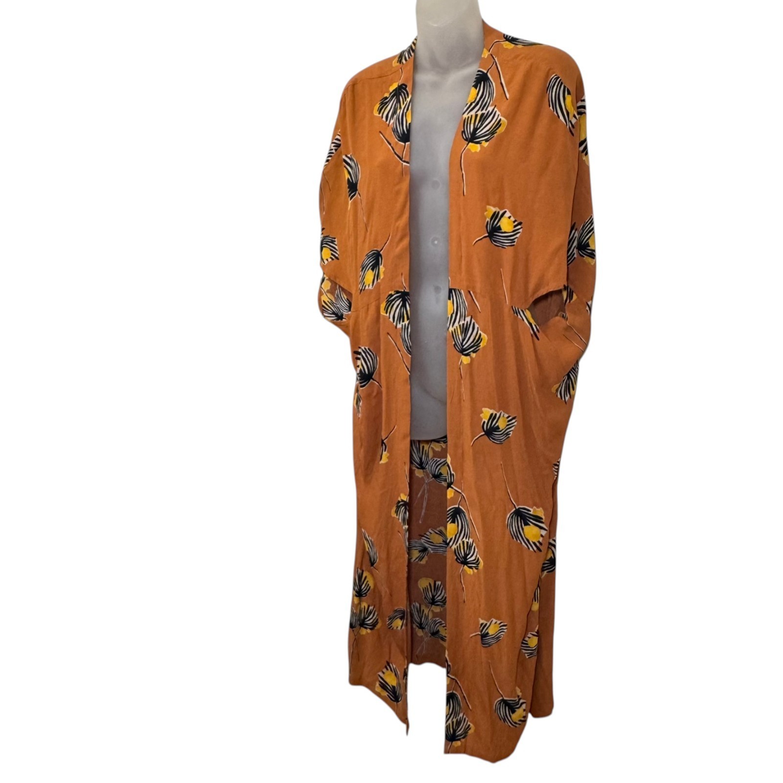 BEL KAZAN Anthropologie Exclusive Print "LOIS" Orange Kaftan Duster Kimono