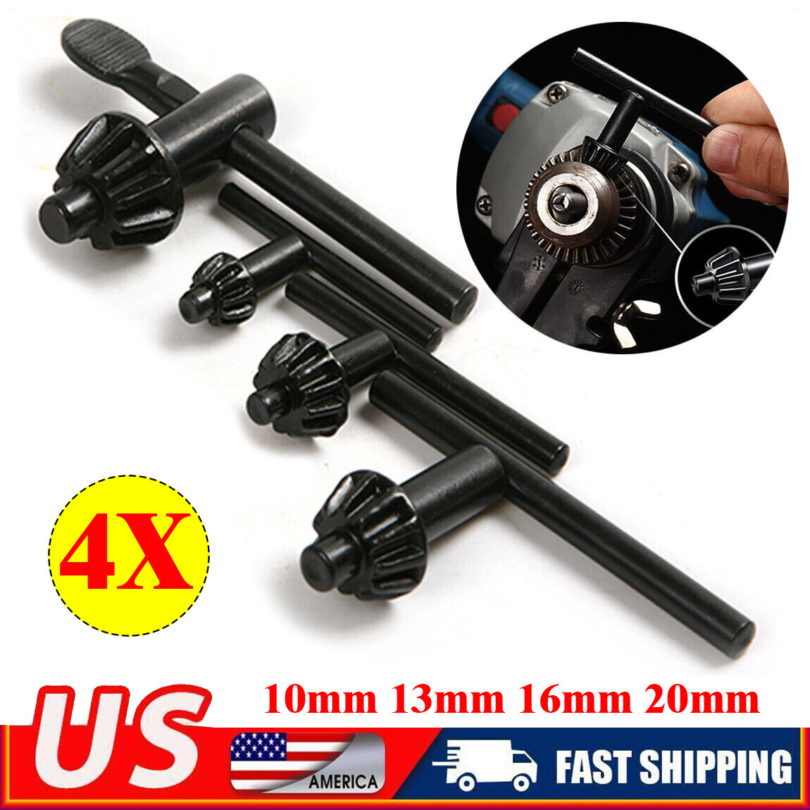 4 Size 3/8" 1/2" 5/8" 3/4" Drill Chuck Key Combination Wrench Drill Press Chuck