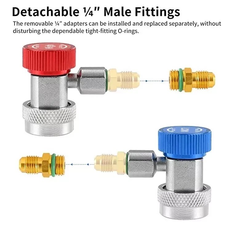 R134A Quick Coupler Adapter 1/4" Flare 2x HP & LP Connector for Car AC System