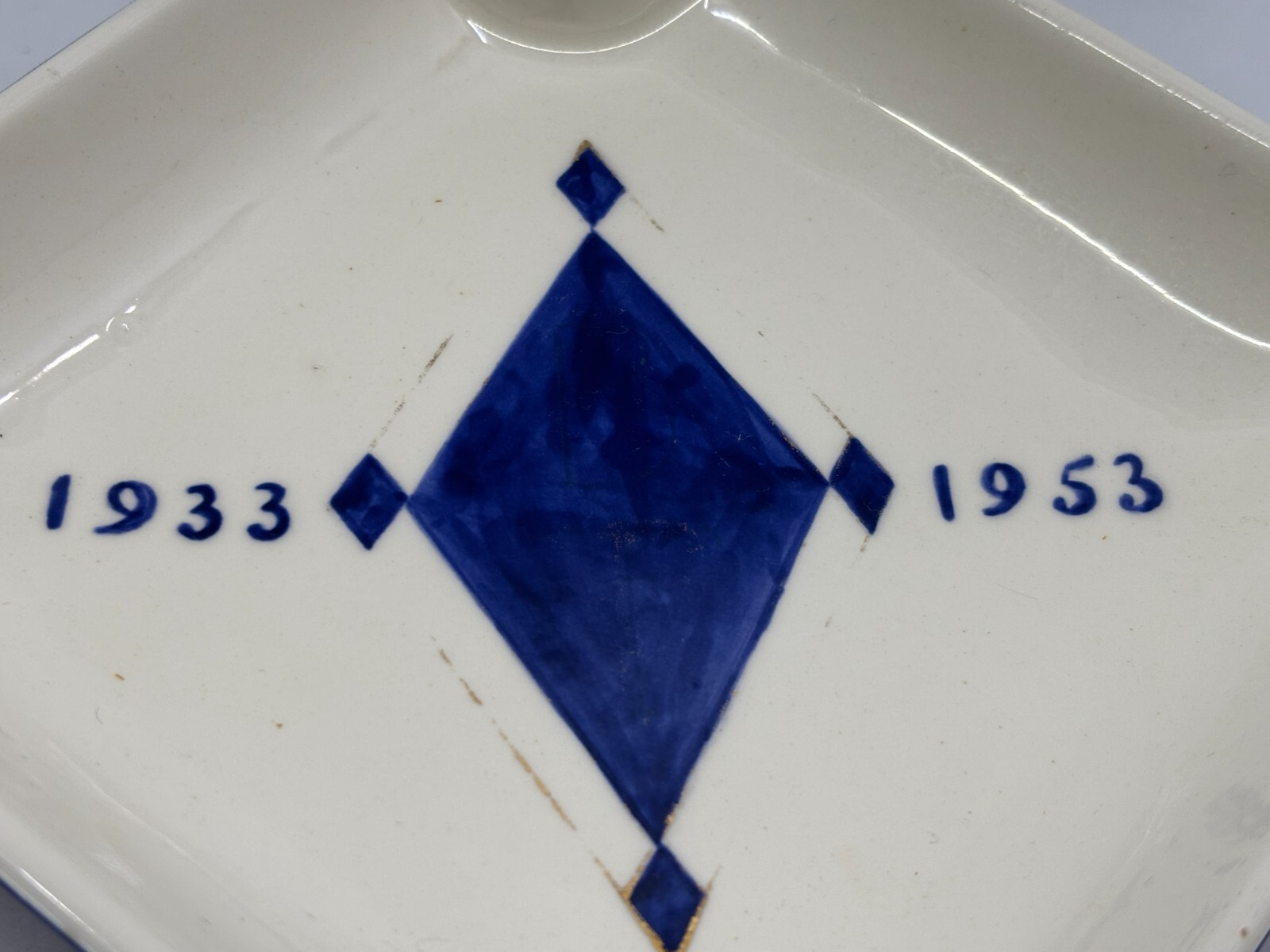 Set of 2 Handmade Ceramic Ash Trays Squares with Initials BT and Dates 1933 1953