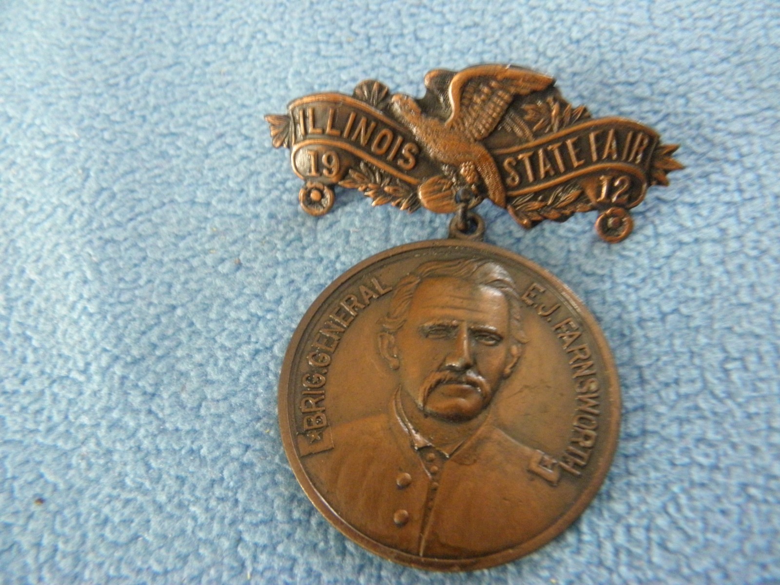 1912 ILLINOIS STATE FAIR COMMERATIVE MILITARY MEDAL GENERAL E.J. FARNSWORTH