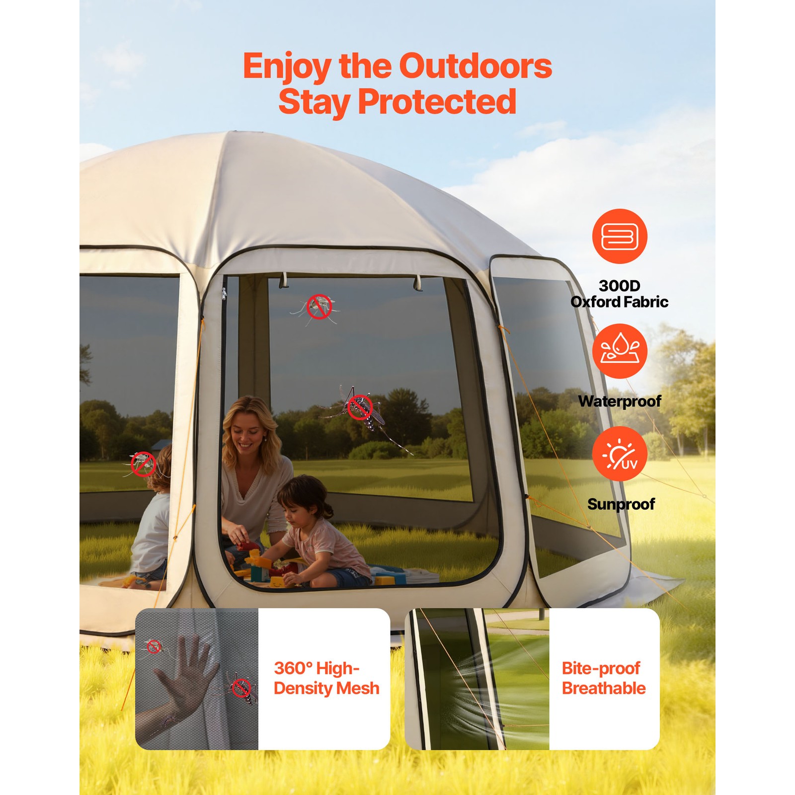 Uimoso Pop-Up Screen House Tent 15' x 13.8' Camping 12-15 People Gazebo Portable