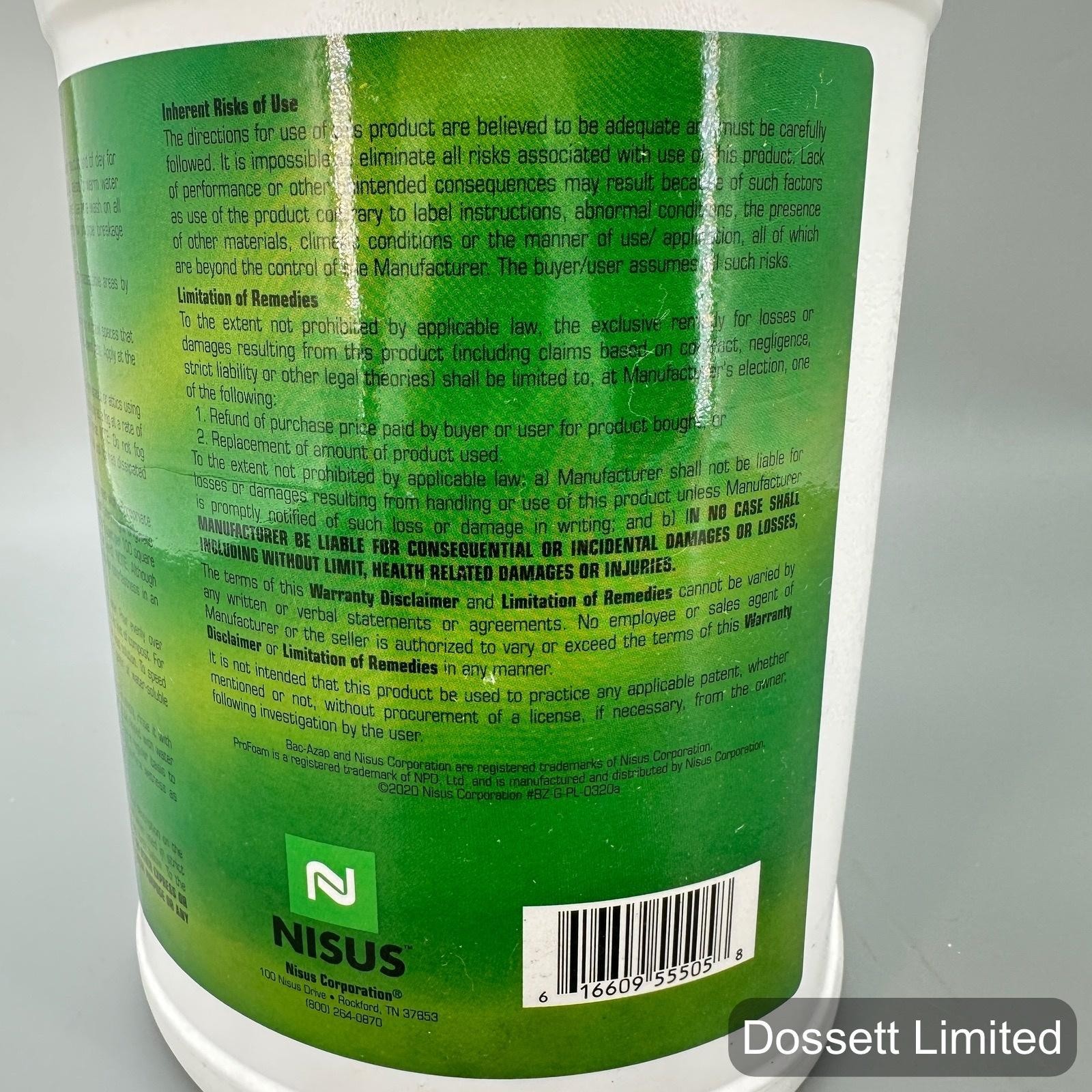 Nisus BAC-A-ZAP Odor Eliminator Drain Cleaner 1 Gallon Biodegradable Bac-Azap