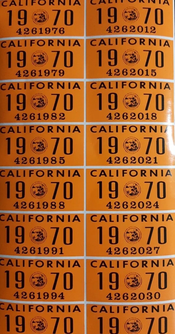 1970 California License Plate Registration Sticker, YOM, CA DMV