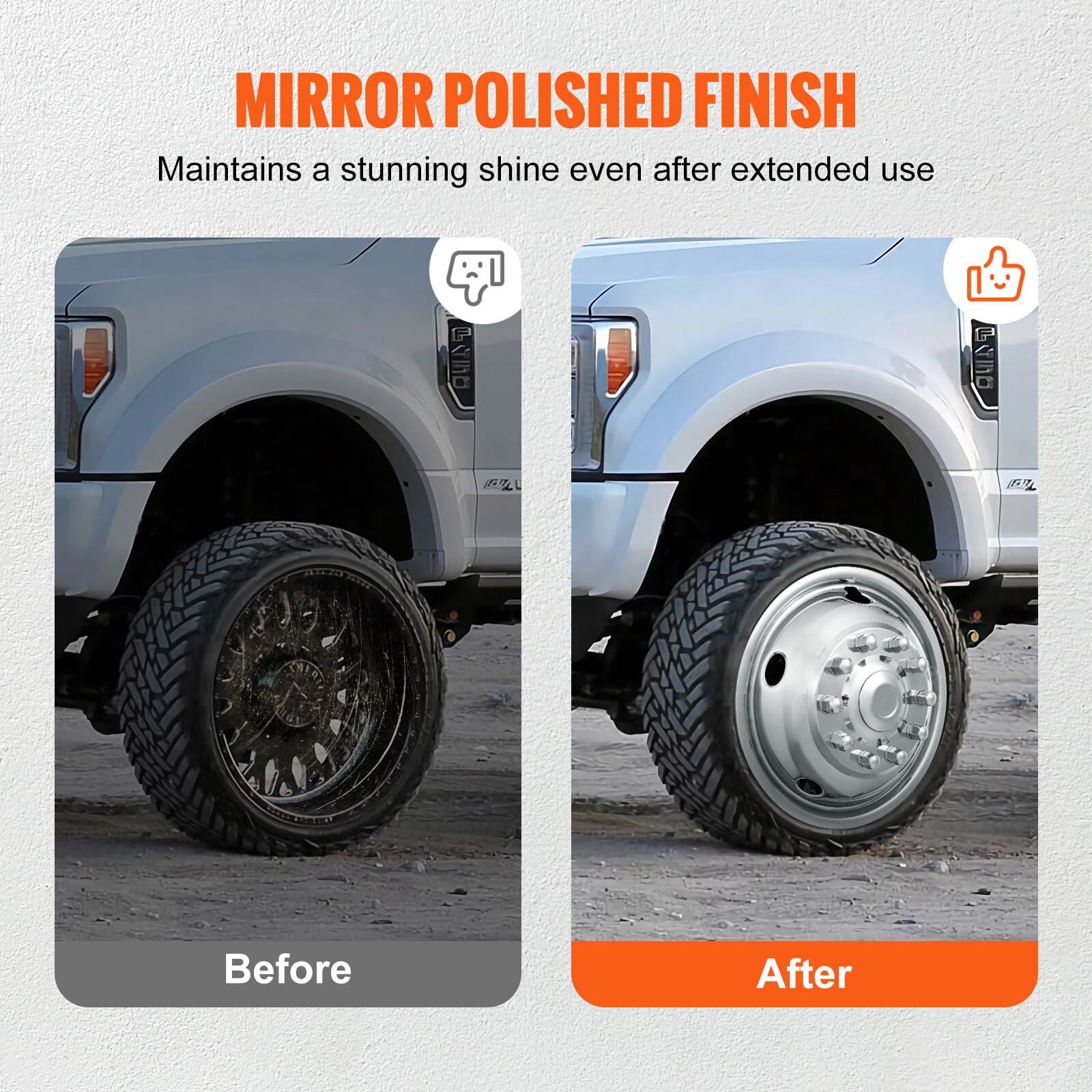 VEVOR 19.5" Wheel Simulators Cover Stainless Steel 2005-2020 Ford F450/F550 4 pc