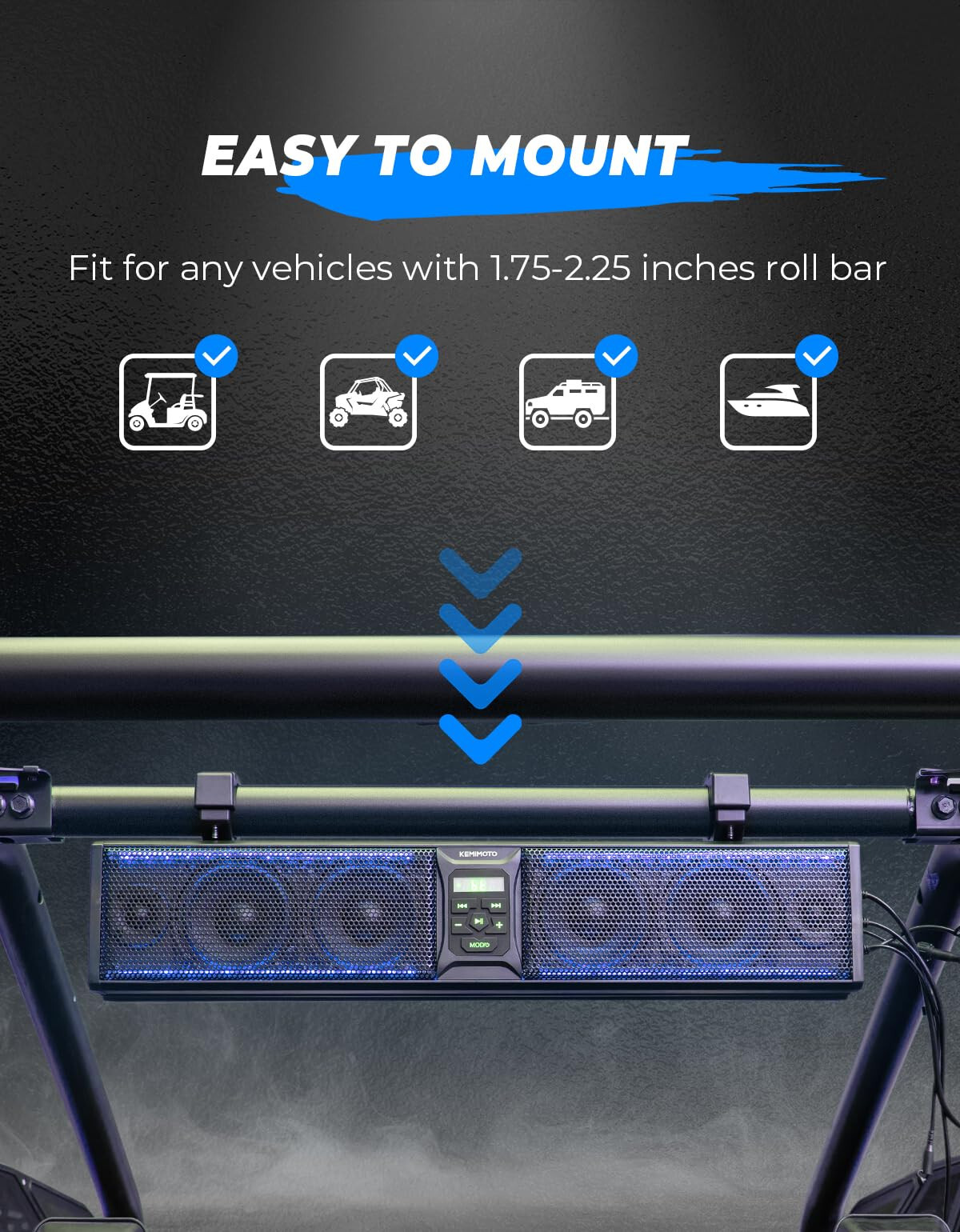 26in RGB UTV Sound Bar 500W Speaker Wireless Sound System For Polaris Golf Cart