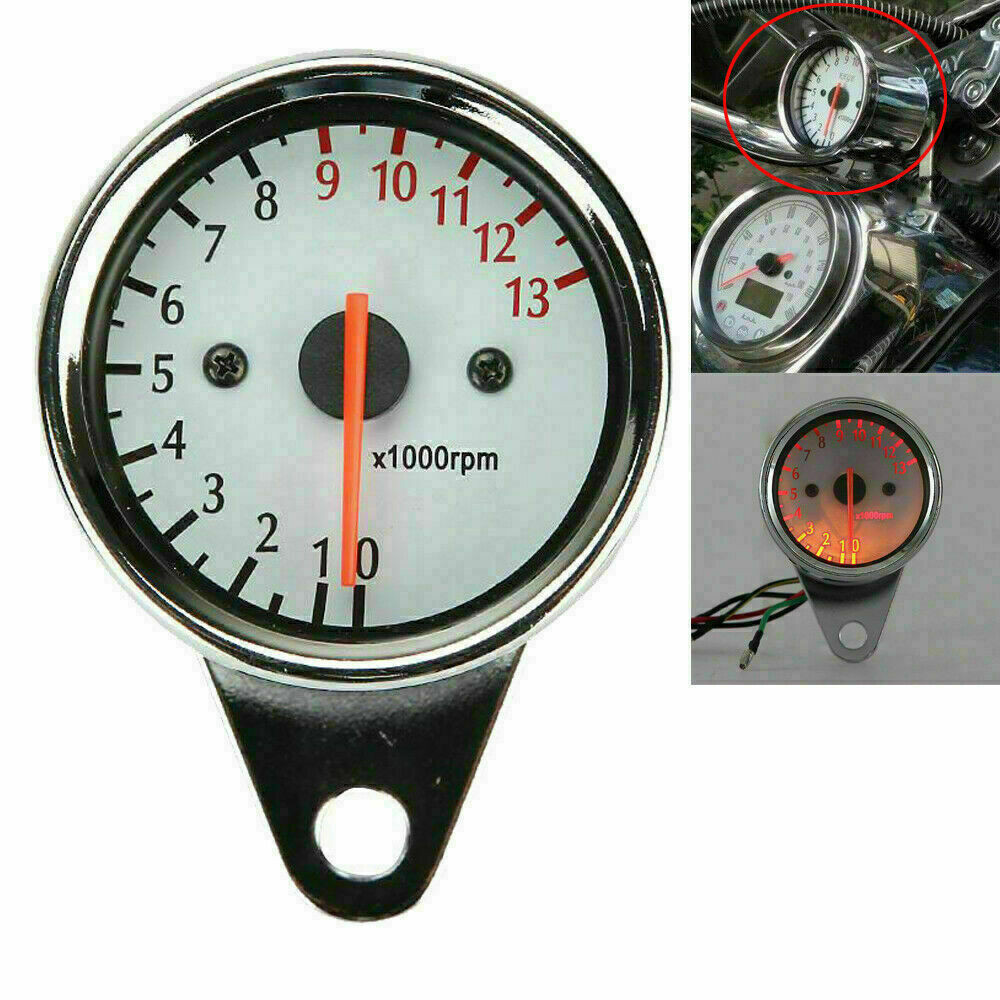 Universal Fit Motorcycle Tachometer with Clear LED Backlit Display