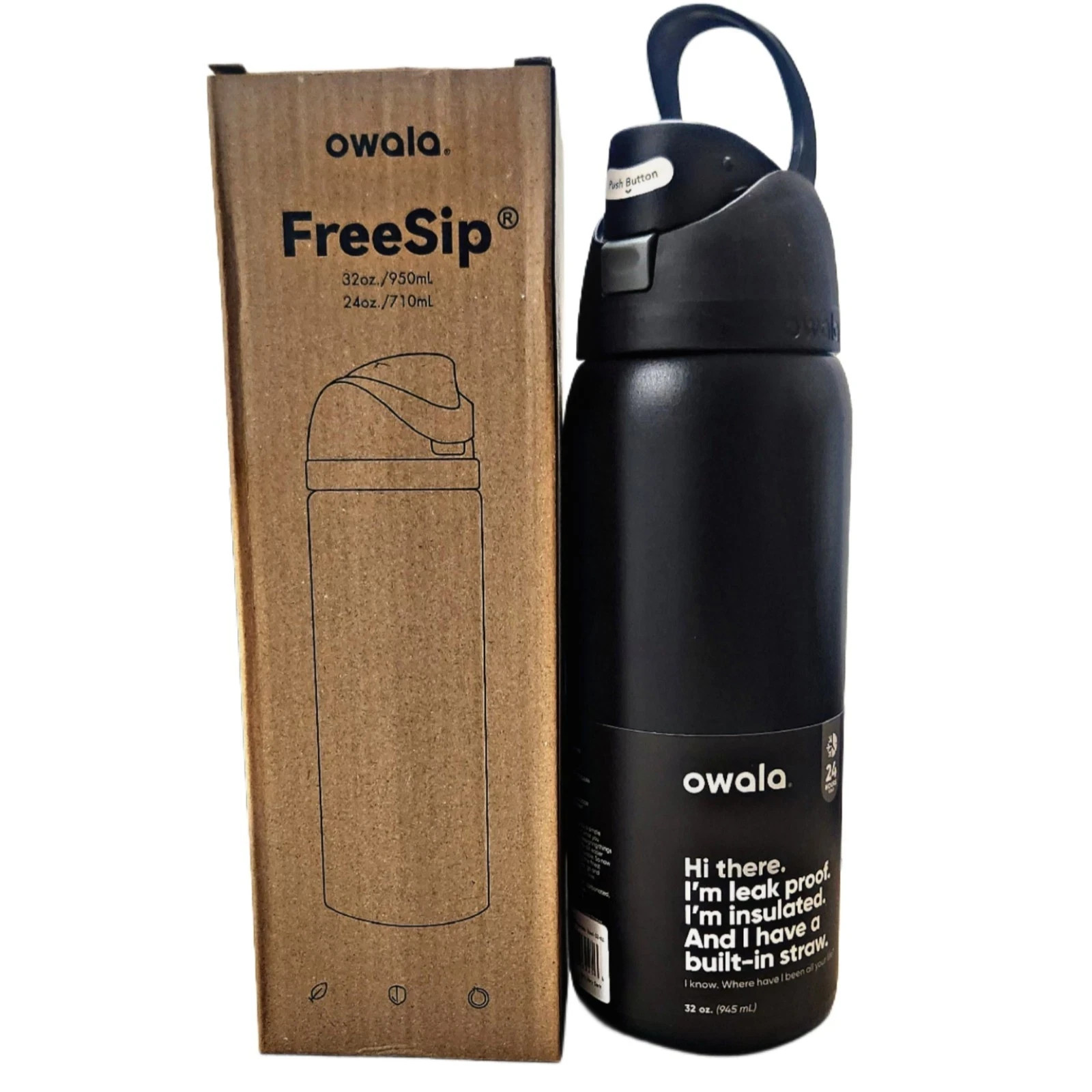 Owala FreeSip 32oz Stainless Bottle Leak-Proof Black