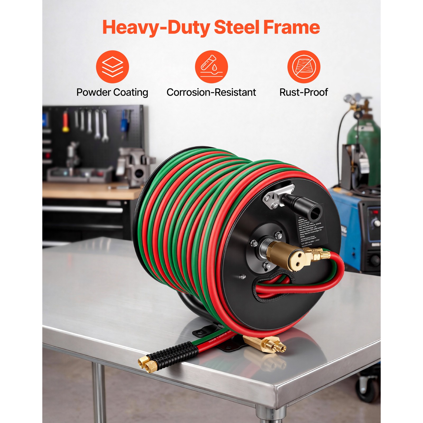 Uimoso Retractable Hand Crank Welding Hose Reel with 1/4" x 100FT Hose