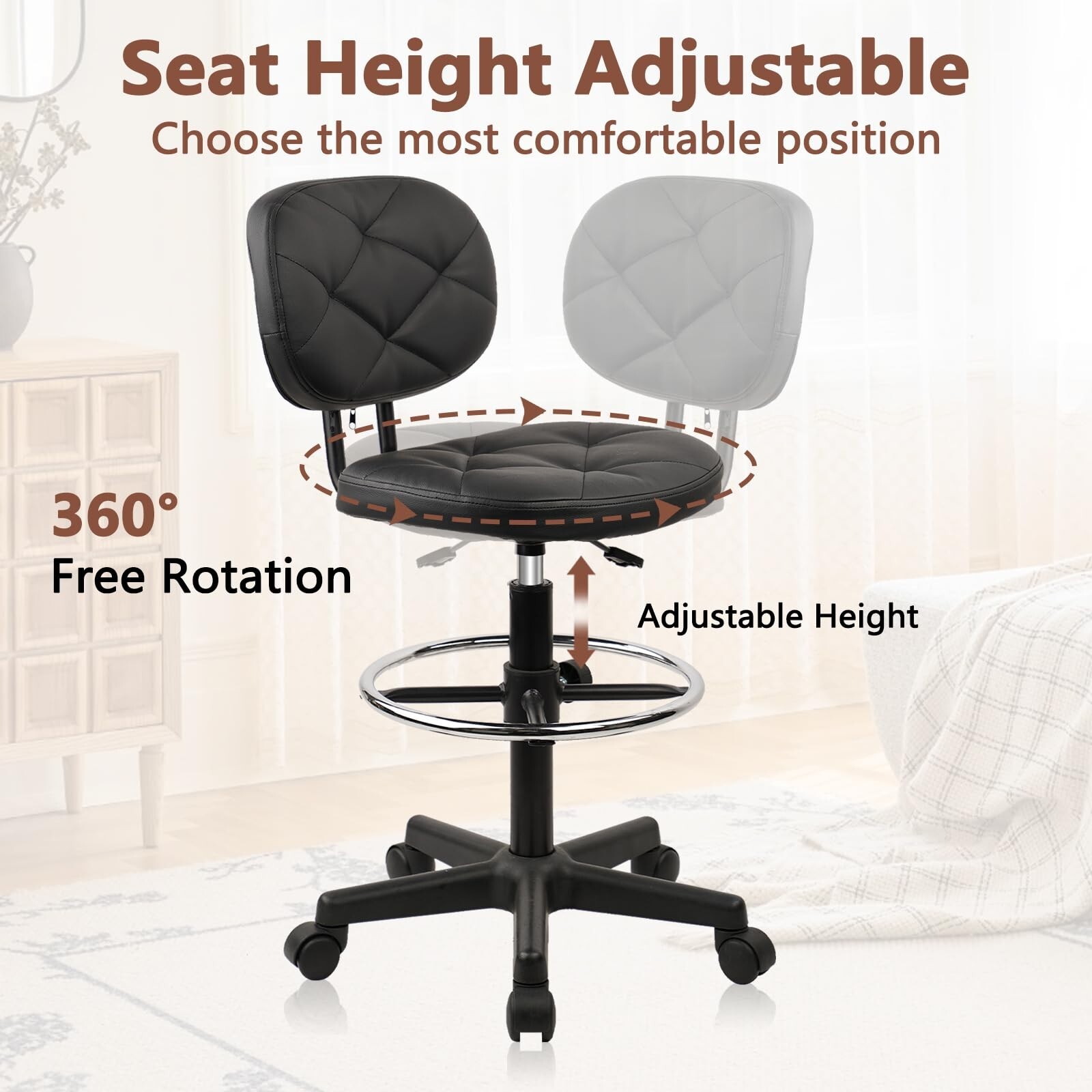 Hydraulic Rolling Swivel Stool Salon Spa Tattoo Chair Height Footrest Adjustable