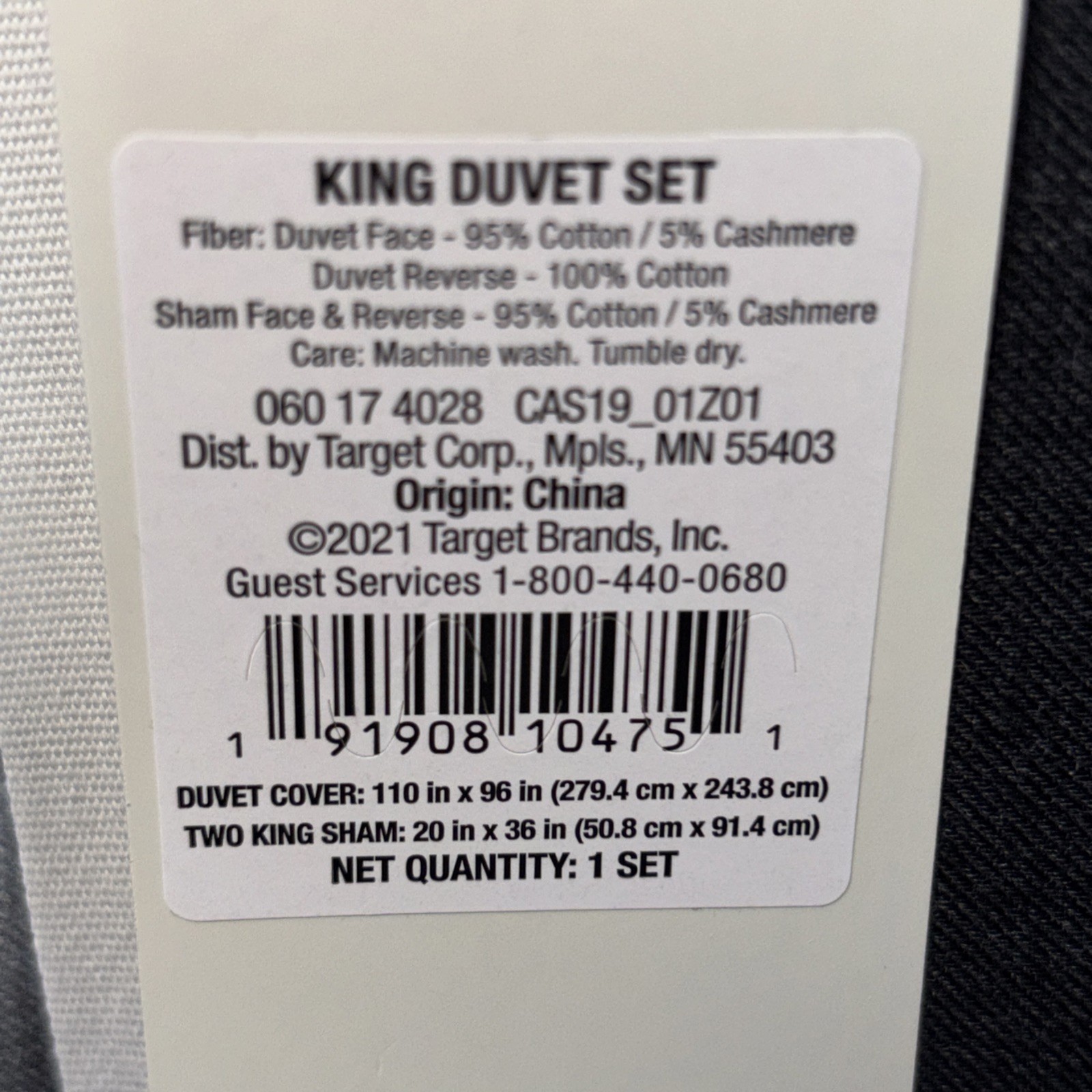 Casaluna King Duvet Set Black/Dark Gray Cotton95%/ Cashmere5% New