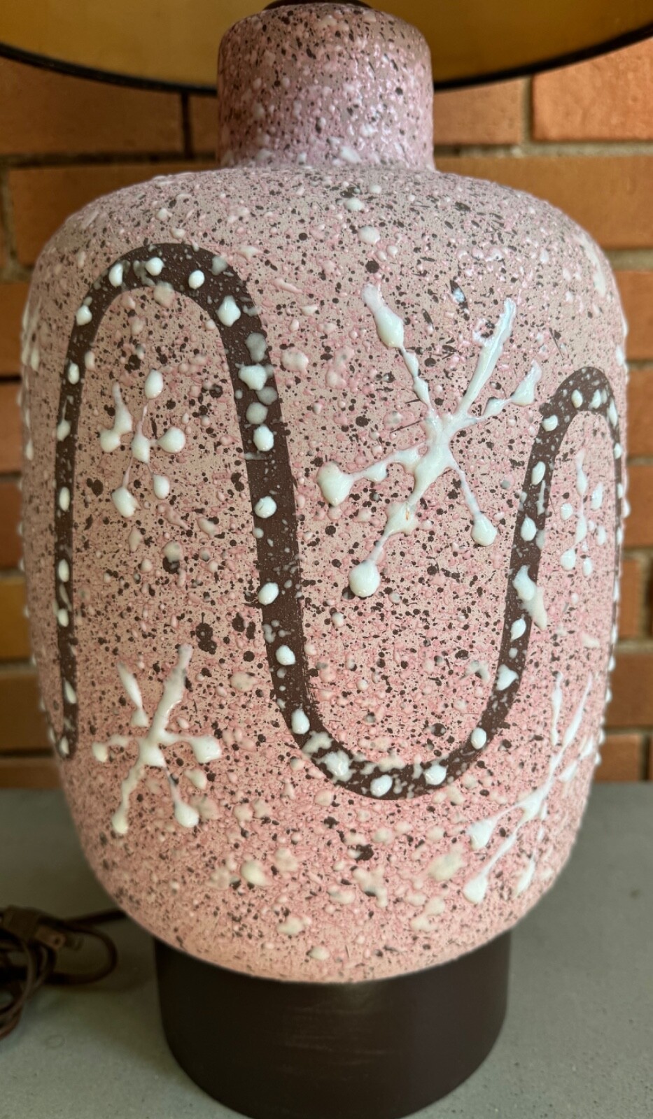 Vintage 50s Atomic Era Pottery Lamp Mid Century MCM Modern Lighting Pink Brown