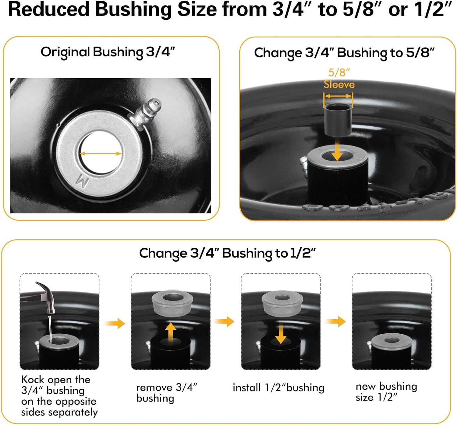 WEIZE Universal Fit 11 x 4.00-5 in Flat Free Lawn Mower Tires with Rim 11x4-5 2p
