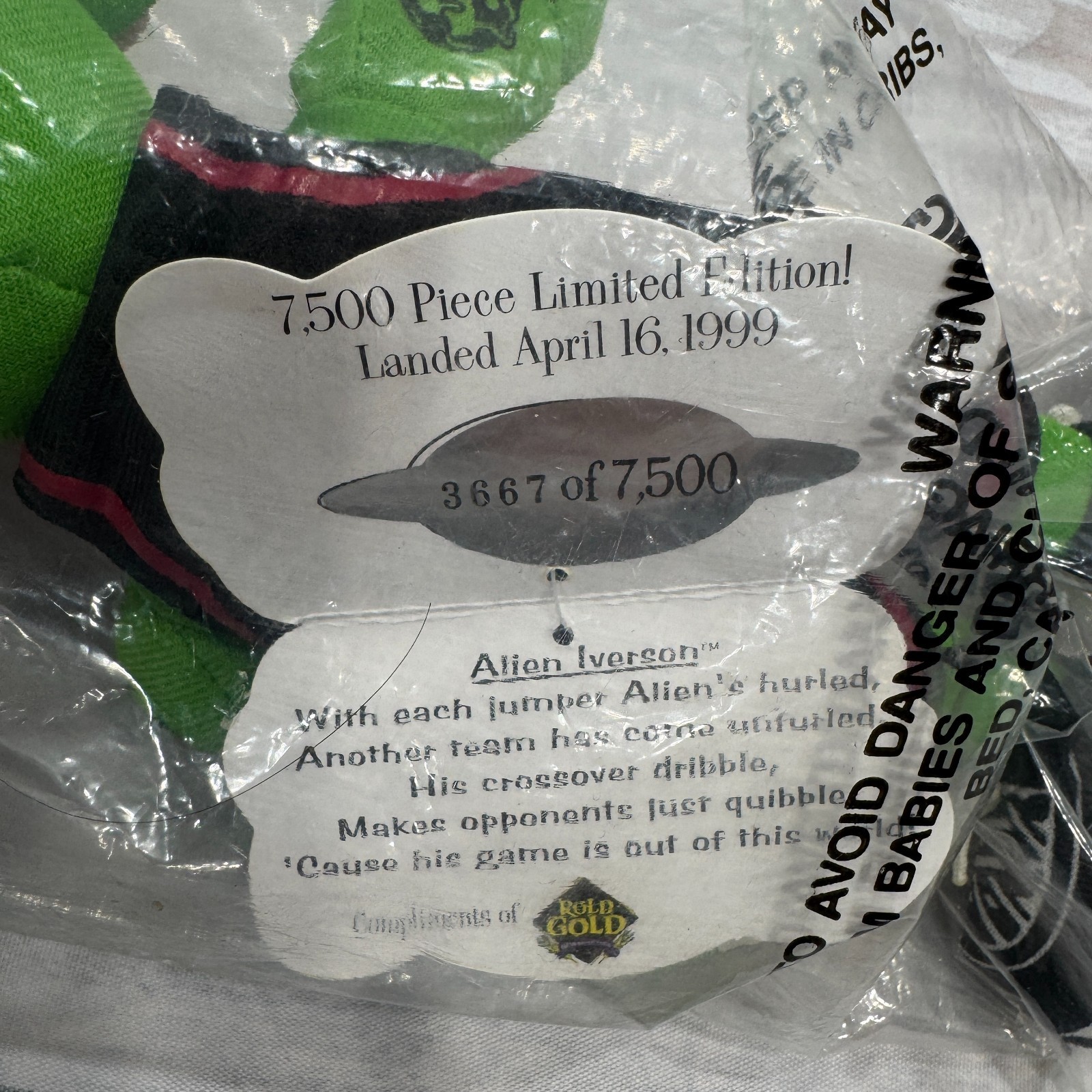 Alien Iverson Matt Tiger Geiger Meanie Champion 76ers Plush SGA 99 2000 Y2K NBA