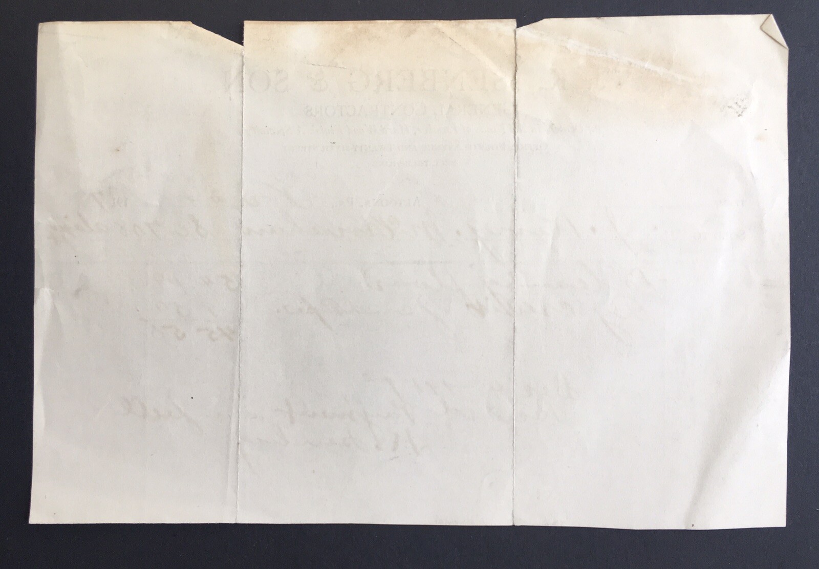 J.K. Isenberg & Son General Contractors Billhead 1917 Altoona Pennsylvania