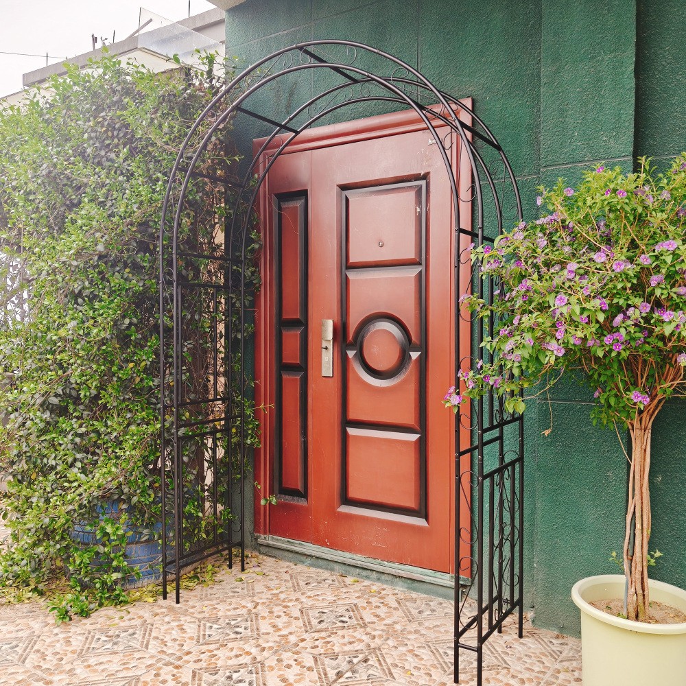 Black Metal Garden Arch 59x17.71x90.55 Inch Climbing Plants Support Rose Trellis