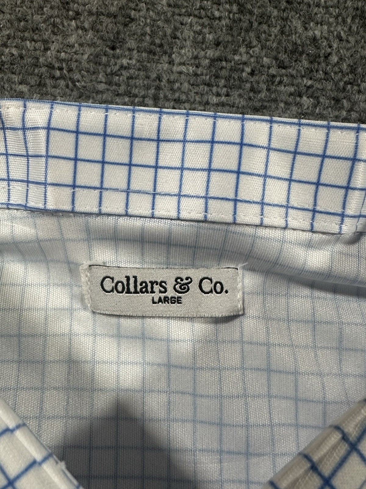 Collars and Co Dress Collar Polo Shirt Men L Blue White Plaid