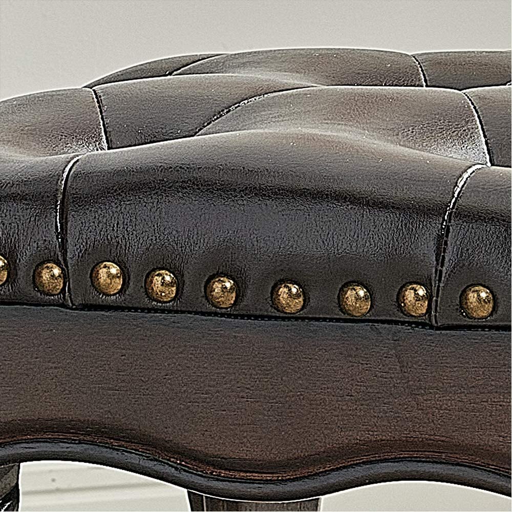 Vintage Style Foot Sofa Stool Leather Ottoman with Hand Carved Legs Gift for Her