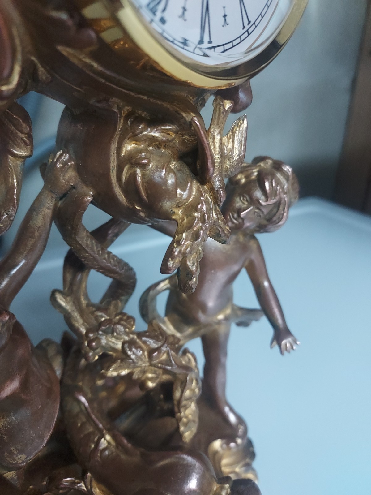 Antique Art Nouveau 15" Gilt Clock With New Battery Powered Quartz Insert NICE!