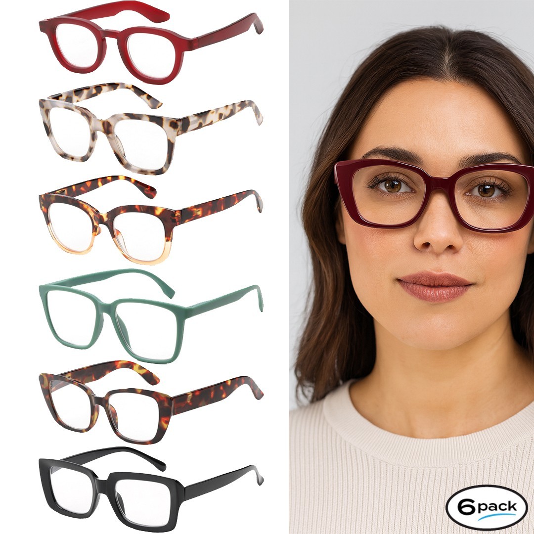 Womens Reading Glasses Fashion Readers 6 Pack New All Chunky Frame Eyeglasses