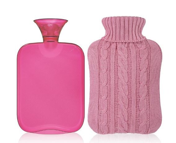 2 of the Large 2L Natural Rubber Hot Water Bottle Warm or cold Fleece Knitted US